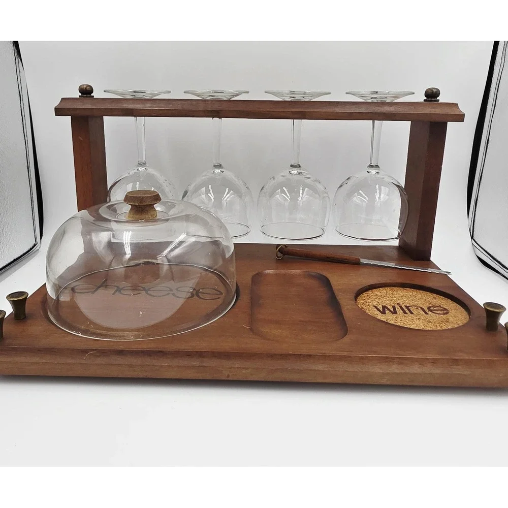 Vintage Bar‎ Serving Tray Station Wooden Mid-Century Modern 1970's